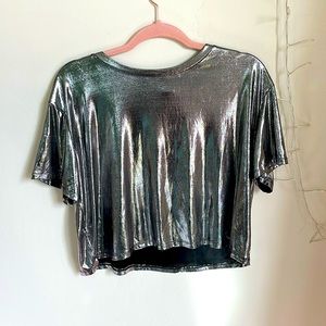 H&M liquid silver crop top size medium
